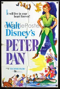 4x745 PETER PAN 1sh R76 Walt Disney animated cartoon fantasy classic!