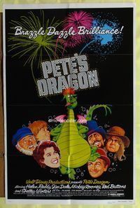 4x747 PETE'S DRAGON 1sh '77 Walt Disney, Helen Reddy, colorful art of cast w/Pete!