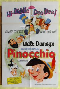 4x752 PINOCCHIO 1sh R71 Walt Disney's classic fantasy cartoon!