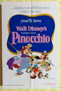 4x753 PINOCCHIO 1sh R78 Walt Disney classic fantasy cartoon, Hi-Diddle Dee Dee!