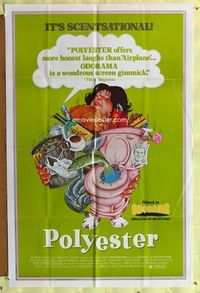 4x759 POLYESTER 1sh '81 John Waters, wacky artwork of Divine by Gentile, filmed in Odorama!