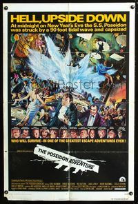 4x760 POSEIDON ADVENTURE 1sh '72 cool artwork of Gene Hackman escaping by Mort Kunstler!