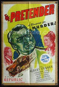 4x762 PRETENDER paperbacked 1sh '47 Albert Dekker, cool film noir art, a blueprint for MURDER!