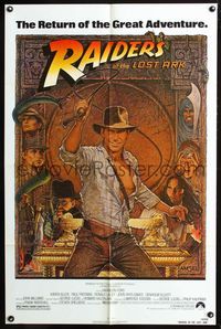 4x777 RAIDERS OF THE LOST ARK 1sh R82 great artwork of Harrison Ford by Richard Amsel!