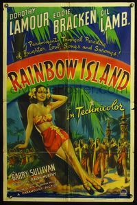 4x778 RAINBOW ISLAND 1sh '44 art of super sexy Dorothy Lamour wearing sarong by palm tree!