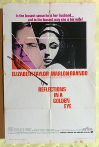 4x783 REFLECTIONS IN A GOLDEN EYE 1sh '67 Huston, cool image of Elizabeth Taylor & Marlon Brando!