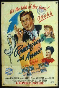 4x784 RENDEZVOUS WITH ANNIE paperbacked 1sh '46 art of Eddie Albert, Faye Marlowe & stork!