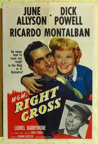 4x789 RIGHT CROSS 1sh '50 Ricardo Montalban treats women rough like he is in the boxing ring!