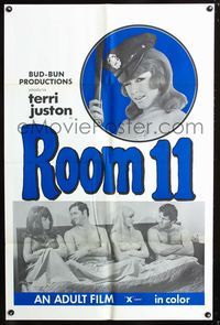 4x804 ROOM 11 1sh '70 x-rated, sexy policewoman Terri Juston with two guys and another girl in bed!