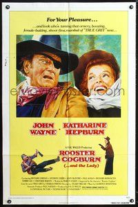 4x805 ROOSTER COGBURN 1sh '75 great art of John Wayne & Katharine Hepburn!