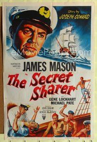 4x815 SECRET SHARER 1sh '52 cool artwork of sea captain James Mason, from Joseph Conrad's story!