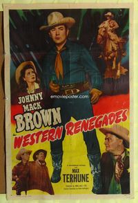 4x978 WESTERN RENEGADES 1sh '49 great images of cowboy Johnny Mack Brown fighting & on horse!