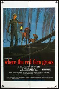 4x982 WHERE THE RED FERN GROWS 1sh '74 great art of boy & dogs in forest by Ralph McQuarrie!