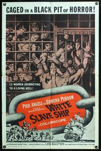 4x986 WHITE SLAVE SHIP 1sh '62 L'Ammutinamento, art of sexy caged women in a black pit of horror!