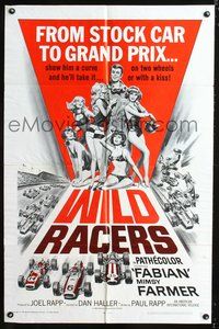 4x989 WILD RACERS 1sh '68 Fabian, AIP, cool art of formula one car racing & sexy babes!