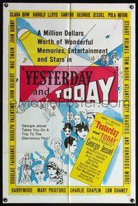 4x997 YESTERDAY & TODAY 1sh '53 art of classic old-time silent stars including Chaplin & Clara Bow!