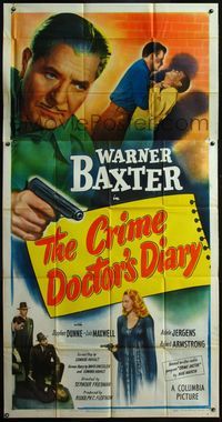 5b135 CRIME DOCTOR'S DIARY 3sh '49 cool close up of detective Warner Baxter with gun!