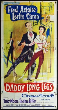 5b140 DADDY LONG LEGS 3sh '55 really cool artwork of dancing Fred Astaire & Leslie Caron!