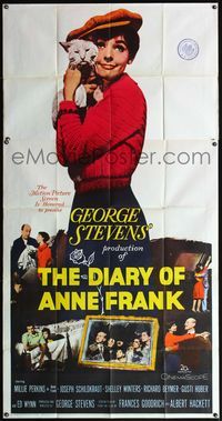 5b147 DIARY OF ANNE FRANK 3sh '59 different c/u of Millie Perkins as Jewish girl with cat!