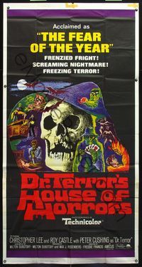 5b151 DR. TERROR'S HOUSE OF HORRORS 3sh '65 Christopher Lee, cool horror montage art!