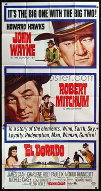 5b156 EL DORADO 3sh '66 John Wayne, Robert Mitchum, Howard Hawks, the big one w/the big two!