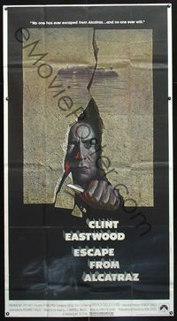 5b158 ESCAPE FROM ALCATRAZ int'l 3sh '79 cool artwork of Clint Eastwood busting out by Lettick!