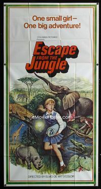 5b159 ESCAPE FROM THE JUNGLE 3sh '72 cool art of school girl in jungle surrounded by wild animals!