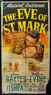 5b160 EVE OF ST. MARK 3sh '44 Anne Baxter & William Eythe are separated by WWII, stone litho!