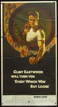 5b162 EVERY WHICH WAY BUT LOOSE int'l 3sh '78 art of Clint Eastwood & Clyde the orangutan by Peak!