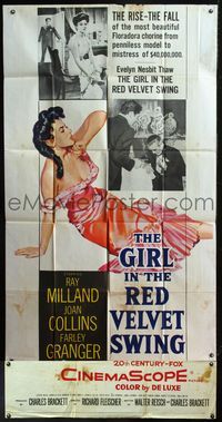 5b186 GIRL IN THE RED VELVET SWING 3sh '55 art of half-dressed Joan Collins as Evelyn Nesbitt Thaw!