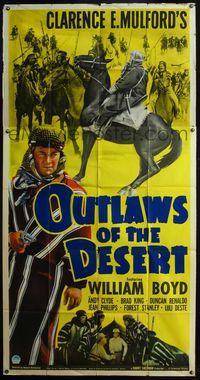 5b279 OUTLAWS OF THE DESERT 3sh '41 William Boyd as Hopalong Cassidy goes to fight in Arabia!