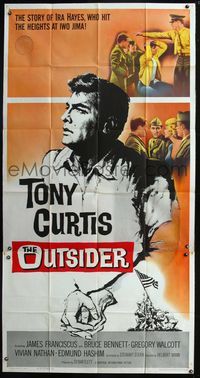 5b281 OUTSIDER 3sh '62 great close up art of Tony Curtis as Ira Hayes of Iwo Jima fame!