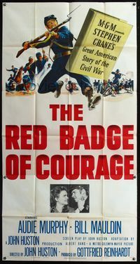 5b291 RED BADGE OF COURAGE 3sh '51 Audie Murphy, John Huston, from Stephen Crane Civil War novel!