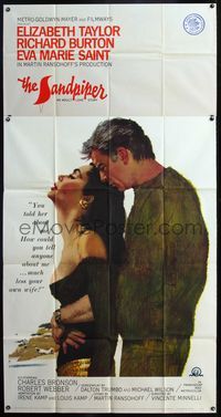 5b297 SANDPIPER 3sh '65 great artwork of Elizabeth Taylor & Richard Burton on the beach!