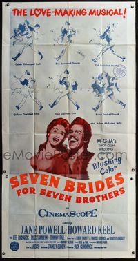 5b303 SEVEN BRIDES FOR SEVEN BROTHERS 3sh R60s Jane Powell & Howard Keel, classic MGM musical!