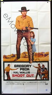 5b307 SHOOT OUT int'l 3sh '71 great full-length image of gunfighter Gregory Peck with rifle & child!