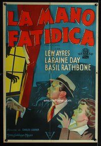 5b432 FINGERS AT THE WINDOW Argentinean '42 art of Lew Ayres & Laraine Day + Rathbone's shadow!