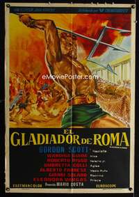 5b450 GLADIATOR OF ROME Argentinean '62 cool art of barechested Gordon Scott with trident!