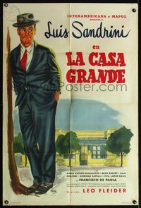 5b457 GREAT HOUSE Argentinean '53 full-length art of Luis Sandrini in suit & tie by Bayon!