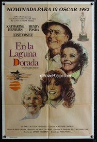 5b526 ON GOLDEN POND Argentinean '81 art of Katharine Hepburn, Henry Fonda, and Jane Fonda