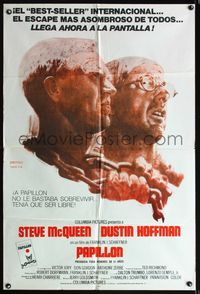 5b529 PAPILLON Argentinean '73 great art of Steve McQueen & Dustin Hoffman by Tom Jung!