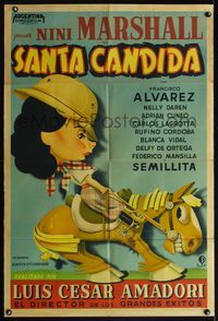 5b543 SANTA CANDIDA Argentinean '45 wacky art of Nini Marshall on horse by Paciarotti!