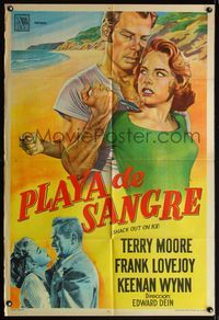 5b547 SHACK OUT ON 101 Argentinean '56 art of Lee Marvin holding knife to Terry Moore's neck!