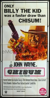 5b084 CHISUM Aust 3sh '70 cool different art of John Wayne, only Billy the Kid could draw faster!