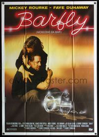 5c326 BARFLY Italian 1p '87 Barbet Schroeder, Mickey Rourke, Faye Dunaway, art by Symeoni!