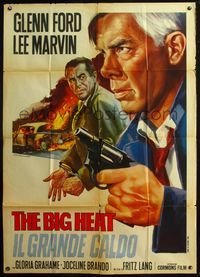 5c340 BIG HEAT Italian 1p R68 art of Glenn Ford & Lee Marvin by Ezio Taurantelli, Fritz Lang