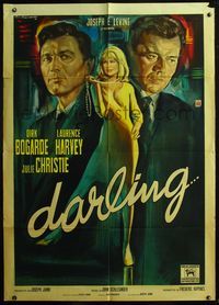 5c384 DARLING Italian 1p '65 art of sexy full-length Julie Christie + Harvey & Bogarde by Gasparri!