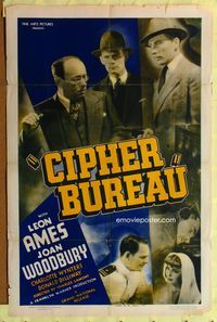 5d088 CIPHER BUREAU 1sh '38 directed by Charles Lamont, cryptographer Leon Ames, Joan Woodbury!