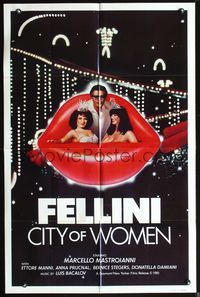 5d090 CITY OF WOMEN 1sh '81 Federico Fellini, Marcello Mastroianni & sexy girls in giant lips!