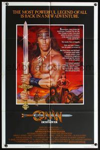 5d097 CONAN THE DESTROYER 1sh '84 Arnold Schwarzenegger is the most powerful legend of all!